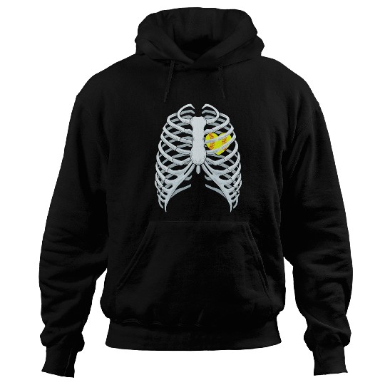 Funny Softbal Heart Skeleton Rib Cage Halloween Hoodies