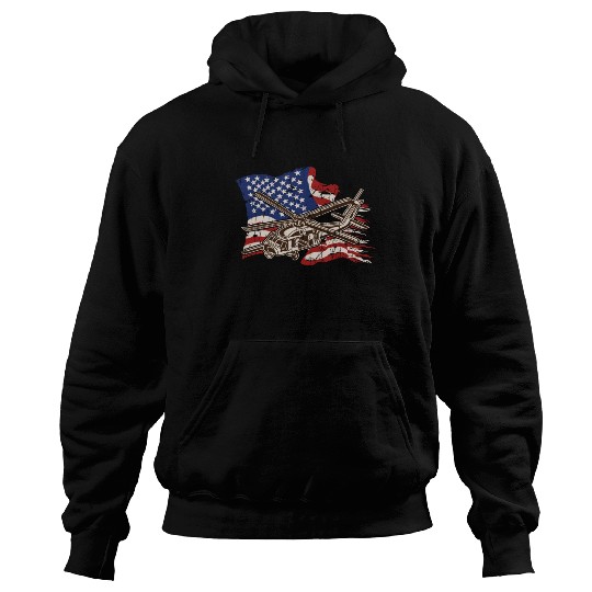 Helicopter with american flag background - chopper Hoodies
