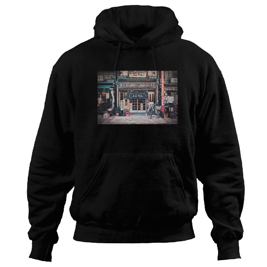Vintage Bicycle by a Tiny Nostalgic Store Painting Hoodies
