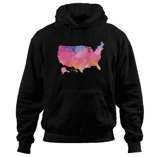 USA Map Watercolor Art America Hoodies