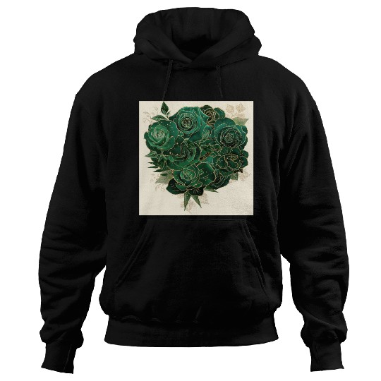 Green and Gold Glam Roses Pattern Hoodies