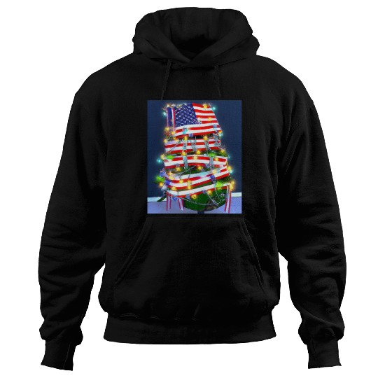 Patriotic Christmas Tree With US Flag Hoodies
