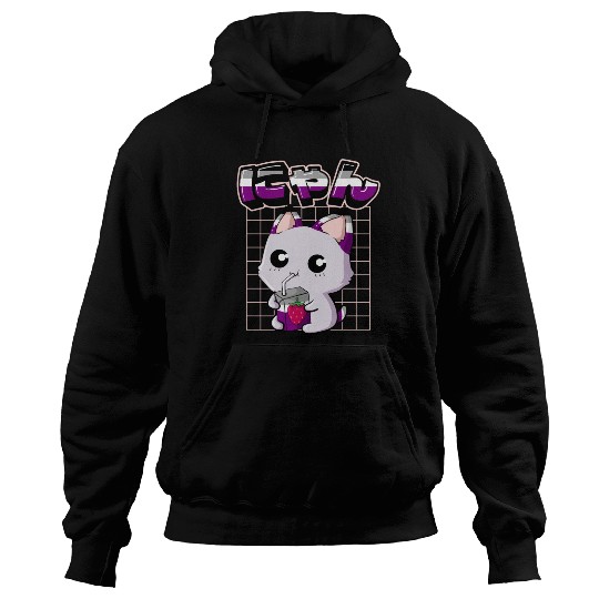 Asexual Pride Kawaii Cat Strawberry Milk Asexual F Hoodies