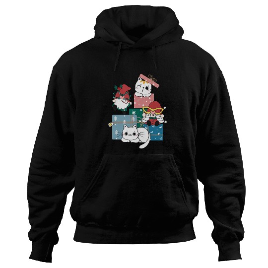 cute gnome and kitty cats on present gift box Hoodies