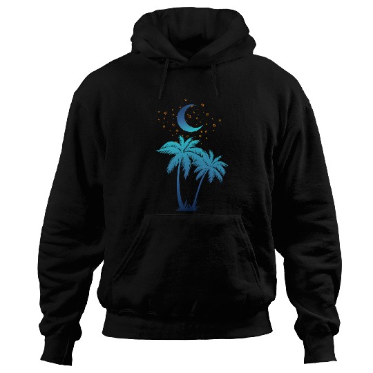 Palm Tree and the Moon Under the Stars, Nature Gif Hoodies