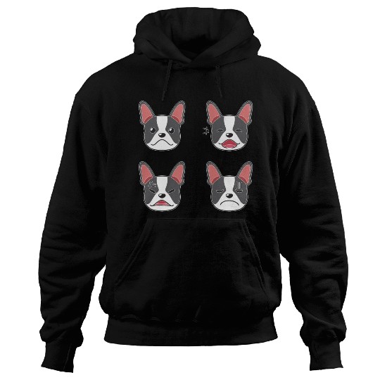Funny Boston Terrier Dog Cartoon Faces Hoodies