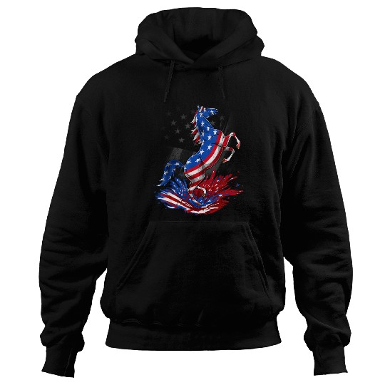 Horse 4th Of July American Flag USA Horse Hoodies