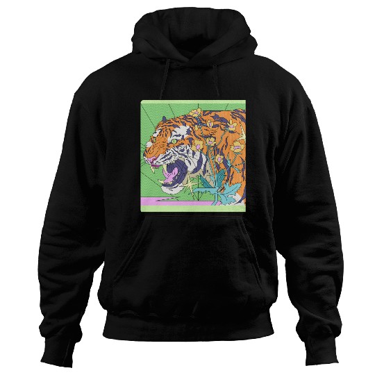 Tiger in a flower garden in a retro fantasy design Hoodies
