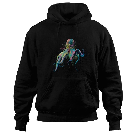 Colorful Inked Octopus Illustration Hoodies