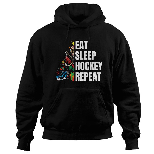 Eat Sleep hockey Repeat Christmas tree Hoodies