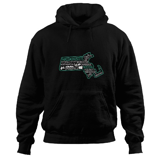 Massachusetts Boston cute map Salem Lowell Lawrenc Hoodies
