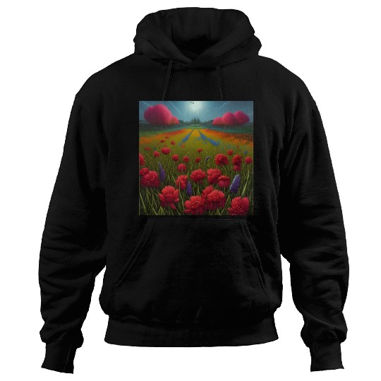 Beautiful Flowers along the Field Road Horizon Hoodies