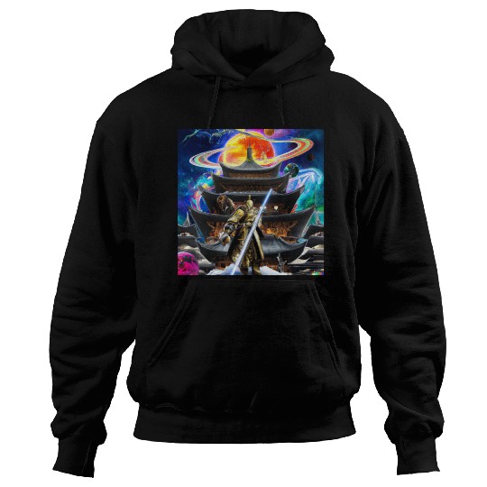 Painting of a warrior fighting in an alien world. Hoodies