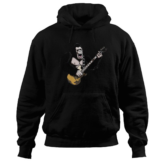 Huge ape playing electric guitar. Hoodies