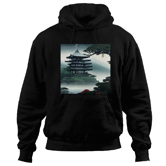 Japanese temple on the hill Hoodies