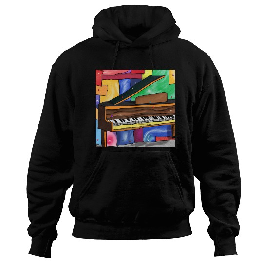 A beautiful piano in front of a colorful art Hoodies