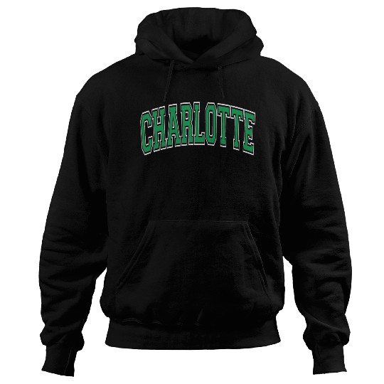 Charlotte Varsity Style Green Text Hoodies