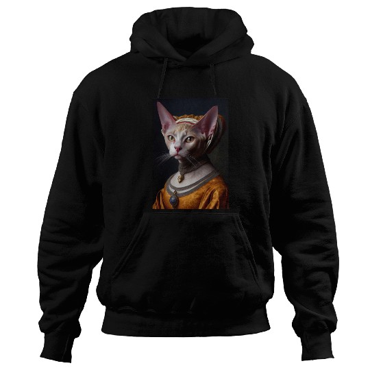 Gold Queen Devon Rex Cat Breed Portrait Royal Rena Hoodies