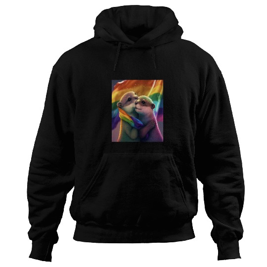 Hugging Otter Holding LGBT Flaglet Otter LGBT Hoodies