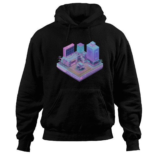 Future Cityscape - 3D Isometric Vaporwave Hoodies