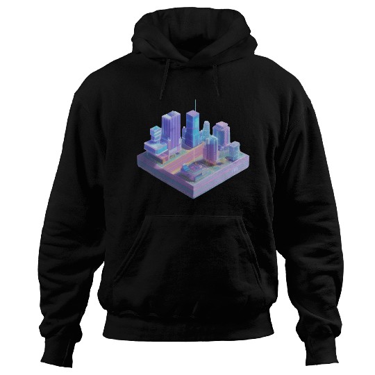 Miniature City - 3D Isometric Vaporwave Hoodies