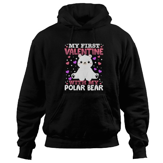 My First Valentine With My Polar Bear Animal Heart Hoodies