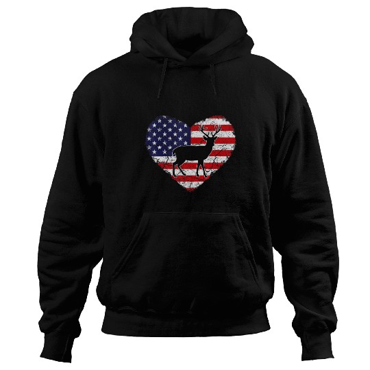 Vintage Deer Animal Lover American Flag Valentine Hoodies