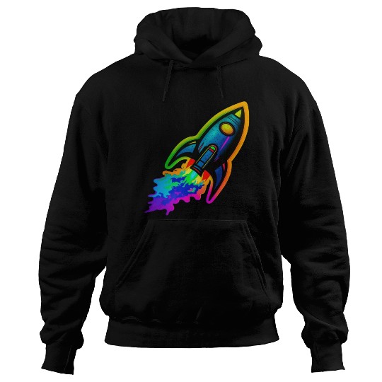Psychedelic Retro Neon Rocket Hoodies