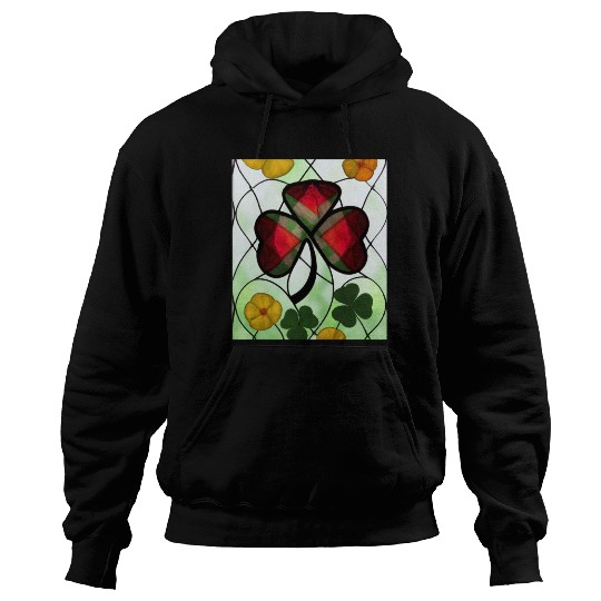 Red plaid Shamrock with Yellow Poppies (AI Art) Hoodies