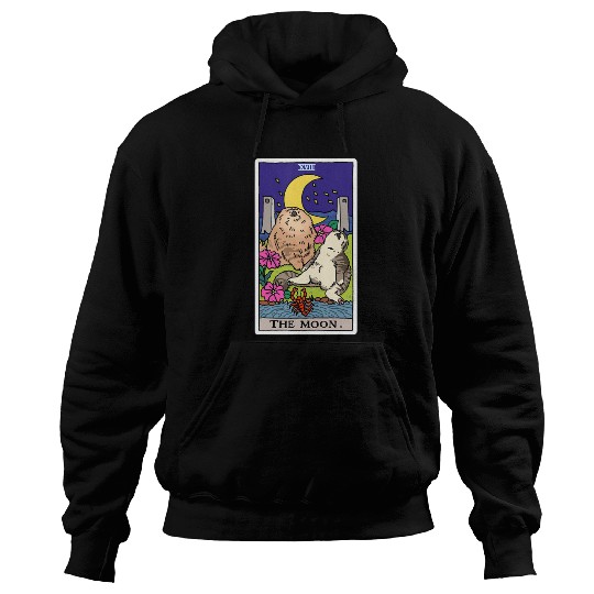 Tarot Card Crescent Moon And Cat Howl at the Moon Hoodies