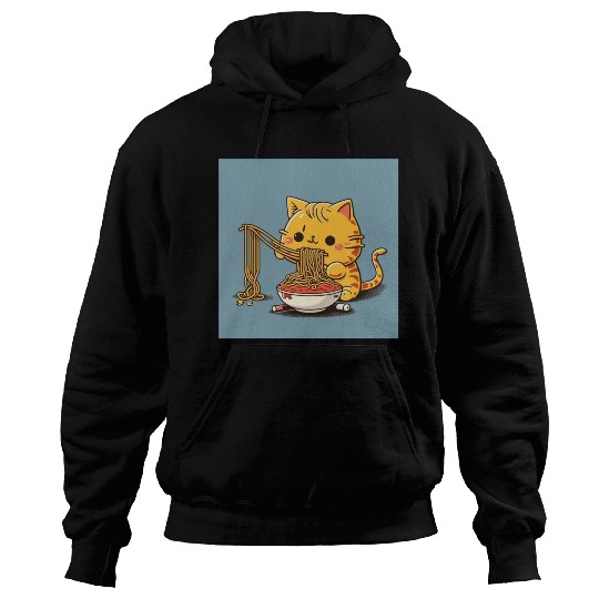 Japanese cat eating spaghetti Hoodies