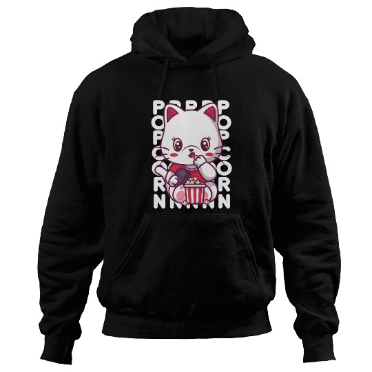 Cat Eating Popcorn Hoodies