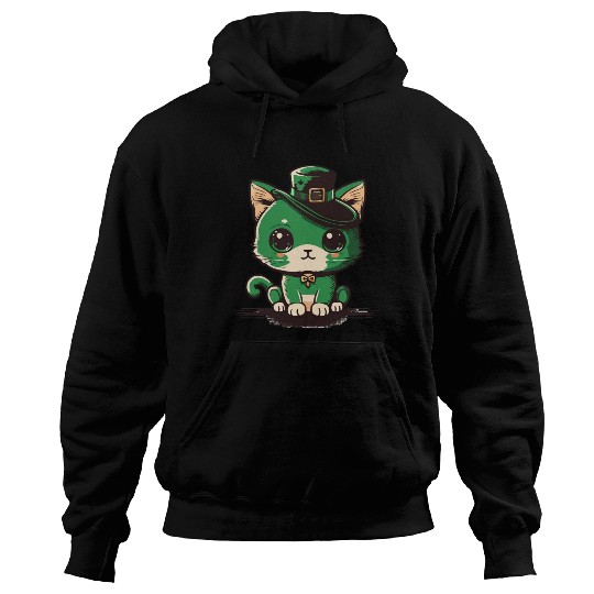 st patricks day - cut cat wearing a hat Hoodies