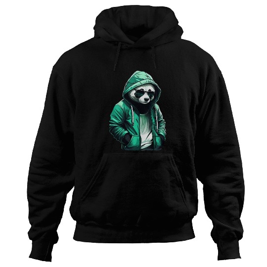 Cool Panda with Green Hoodies and Sunglasses