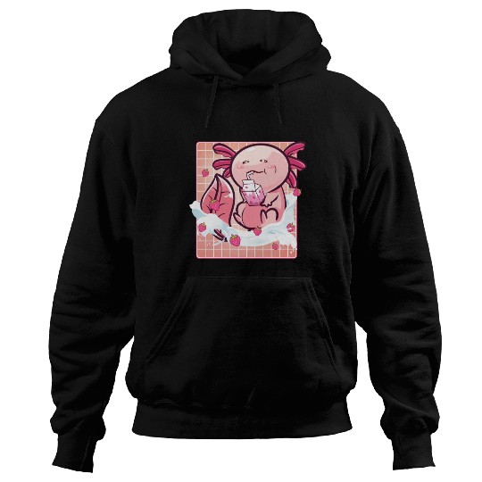 Kawaii Axolotl Strawberry Milk Shake Funny Sushi Hoodies