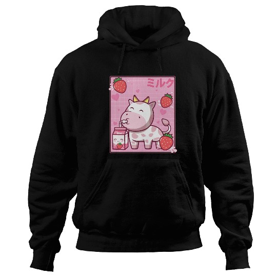 Kawaii Pink Strawberry Cow Milk Shake Otaku Anime Hoodies