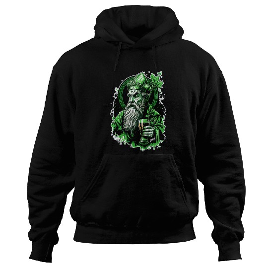 Funny Drunk Saint Patrick drinking beer by gnarly Hoodies
