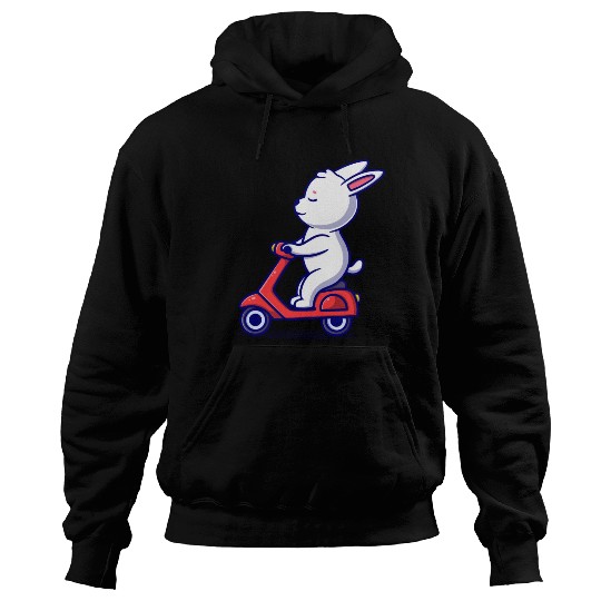 Cute bunny riding scooter icon illustration Hoodies