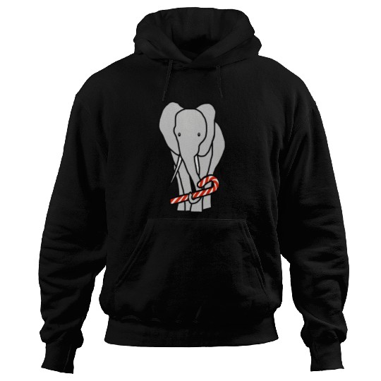 Christmas Elephant Holding Candy Cane Hoodies