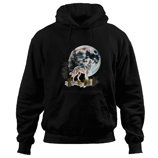 Wolf Moonlight Forest Wild Werewolf Watercolor 2 Hoodies