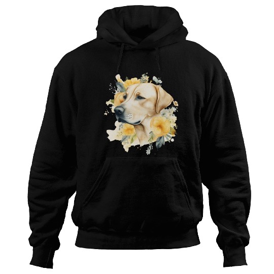 Yellow Lab Dog Watercolor Floral Hoodies