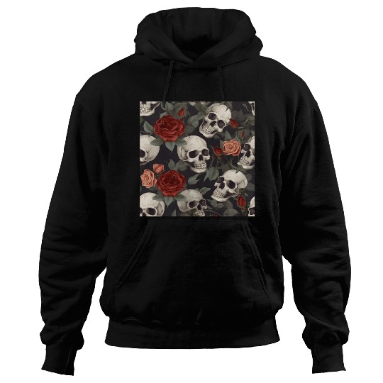 Skulls & Red Roses Pattern Dark Elegant Gothic Hoodies