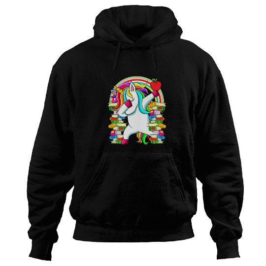 Womens Reading Teacher Dabbing Unicorn Elementary Hoodies