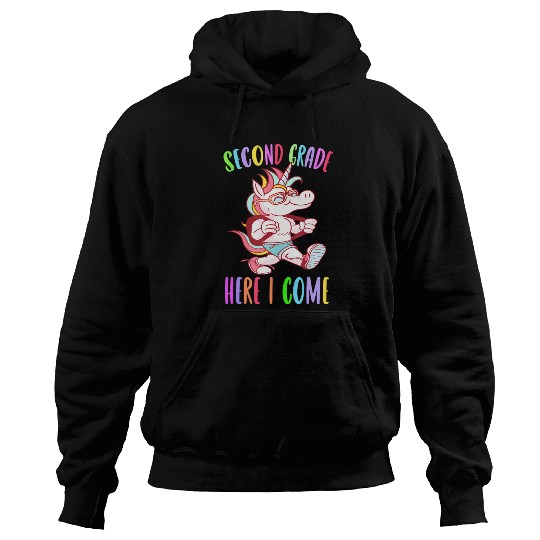 Second Grade Here I Come Unicorn Rainbow Back to S Hoodies