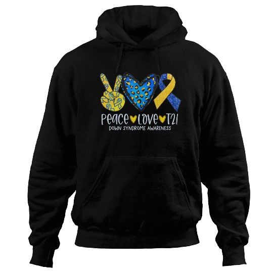 Peace Love T21 Blue Yellow Ribbon Down Syndrome Aw Hoodies