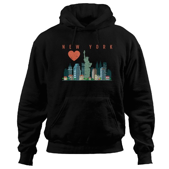 New York City Nyc Skyline Heart Distressed Style Hoodies