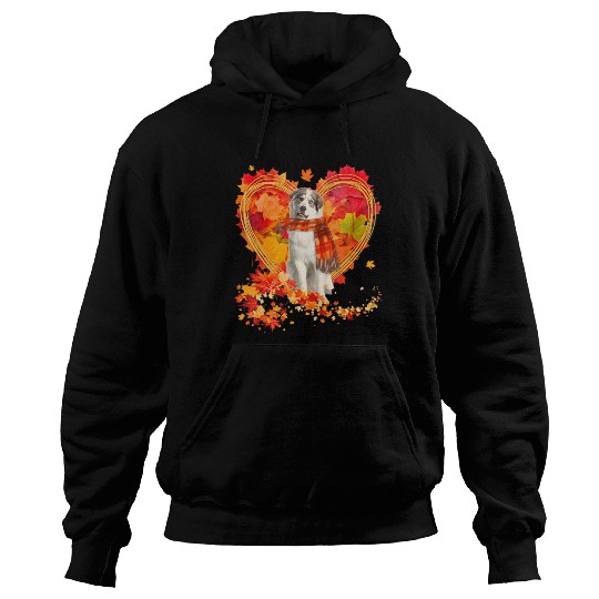 Great Pyrenees With Heart Made Of Autumn Leaves Hoodies