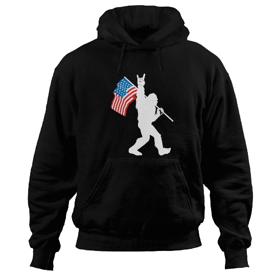 Bigfoot Rock And Roll Usa Flag For Sasquatch Belie Hoodies