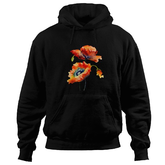 RED POPPIES Hoodies, WATERCOLOR RED POPPIES TOP