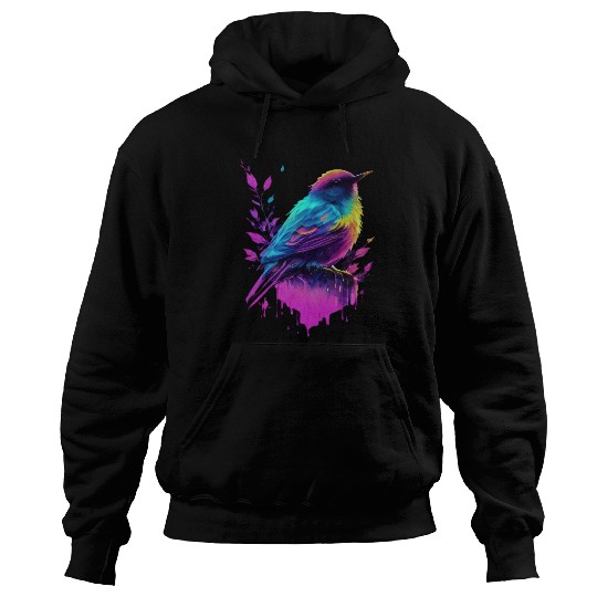 Neon Bird on Pink Leaves - Colorful Nature Art Hoodies